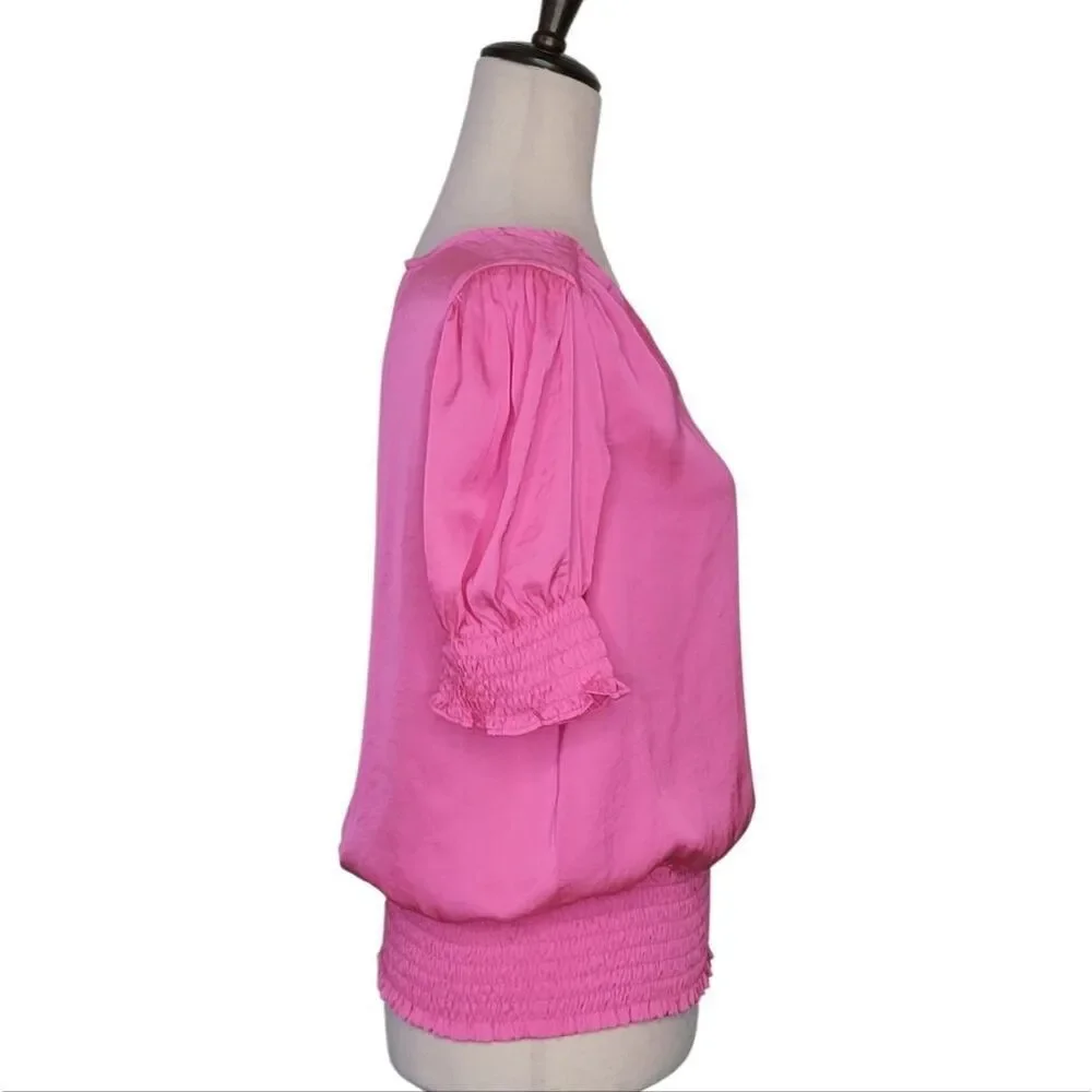 Philosophy Republic Pink V-neck Short Puff Sleeve Smocked Blouse Size M